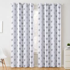 HLC.ME Arrow Print Blackout Grommet Curtain Panels - Platinum White/Grey - Set Of 2