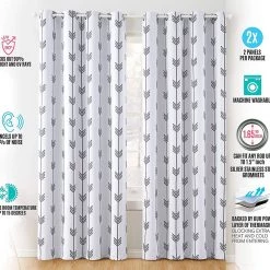 HLC.ME Arrow Print Blackout Grommet Curtain Panels - Platinum White/Grey - Set Of 2