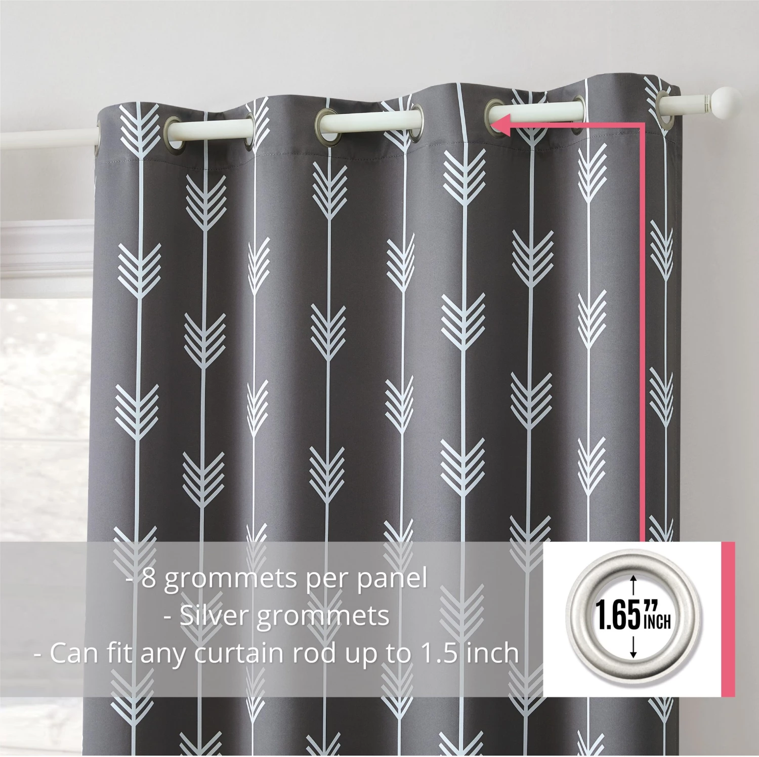 HLC.ME Arrow Print Blackout Grommet Curtain Panels - Grey - Set Of 2 Blackout Curtains 4 HLC.ME Arrow Print Blackout Grommet Curtain Panels - Grey - Set Of 2 Blackout Curtains