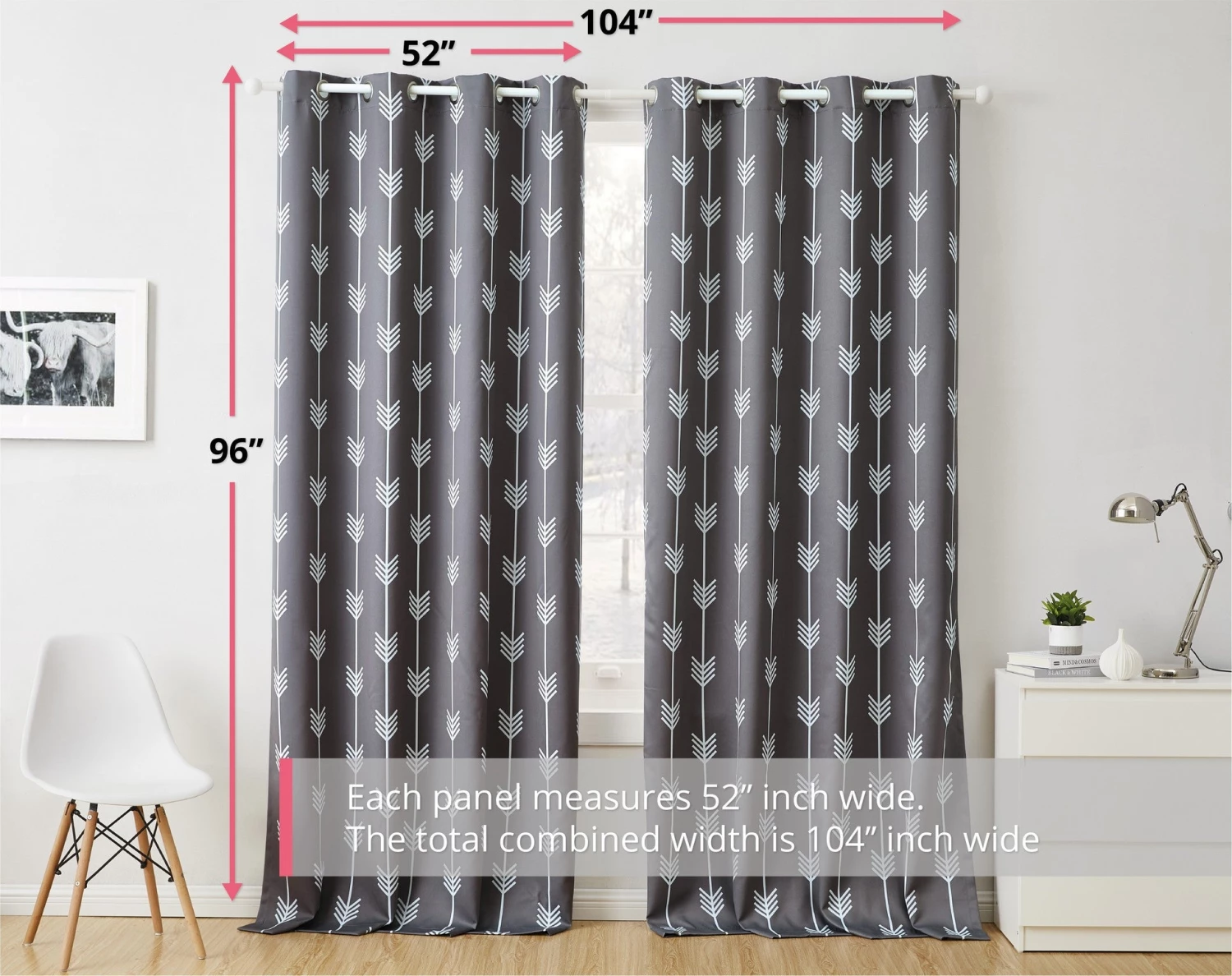 HLC.ME Arrow Print Blackout Grommet Curtain Panels - Grey - Set Of 2 Blackout Curtains 5 HLC.ME Arrow Print Blackout Grommet Curtain Panels - Grey - Set Of 2 Blackout Curtains