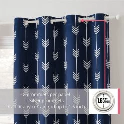 HLC.ME Arrow Print Blackout Grommet Curtain Panels - Navy Blue - Set Of 2 10 HLC.ME Arrow Print Blackout Grommet Curtain Panels - Navy Blue - Set Of 2