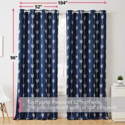 HLC.ME Arrow Print Blackout Grommet Curtain Panels - Navy Blue - Set Of 2 11 HLC.ME Arrow Print Blackout Grommet Curtain Panels - Navy Blue - Set Of 2