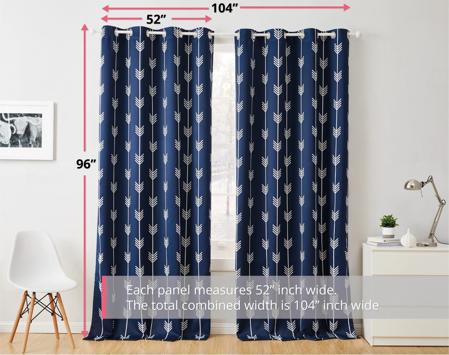 HLC.ME Arrow Print Blackout Grommet Curtain Panels - Navy Blue - Set Of 2 6 HLC.ME Arrow Print Blackout Grommet Curtain Panels - Navy Blue - Set Of 2