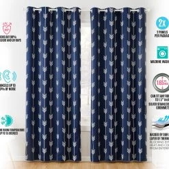 HLC.ME Arrow Print Blackout Grommet Curtain Panels - Navy Blue - Set Of 2 13 HLC.ME Arrow Print Blackout Grommet Curtain Panels - Navy Blue - Set Of 2