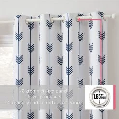 HLC.ME Blackout Curtains Arrow Print Blackout Grommet Curtain Panels - Platinum White/Navy Blue - Set Of 2
