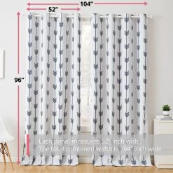 HLC.ME Blackout Curtains Arrow Print Blackout Grommet Curtain Panels - Platinum White/Navy Blue - Set Of 2
