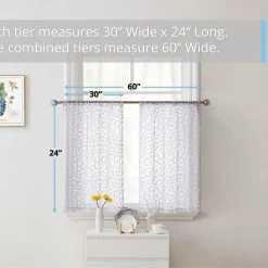 HLC.ME Audrey Embroidered Grommet Curtain Tiers - Silver Grey - Set Of 2 Faux Linen Curtains