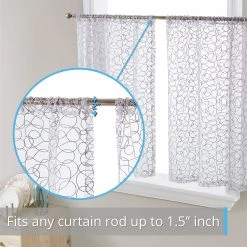 HLC.ME Audrey Embroidered Grommet Curtain Tiers - Silver Grey - Set Of 2 Faux Linen Curtains