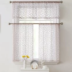 HLC.ME Audrey Embroidered Grommet Curtain Tiers - Taupe - Set Of 2 Faux Linen Curtains 12 HLC.ME Audrey Embroidered Grommet Curtain Tiers - Taupe - Set Of 2 Faux Linen Curtains