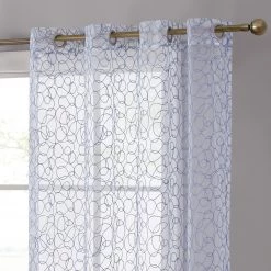 HLC.me Sales 2022 7 HLC.ME Audrey Embroidered Grommet Curtain Panels - Dusty Blue - Set Of 2 Faux Linen Curtains