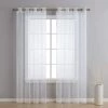 HLC.ME Faux Linen Curtains Audrey Embroidered Grommet Curtain Panels - Off White - Set Of 2