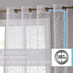 HLC.ME Faux Linen Curtains Audrey Embroidered Grommet Curtain Panels - Off White - Set Of 2