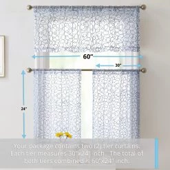 HLC.ME Faux Linen Curtains Audrey Embroidered Grommet Curtain Tiers - Dusty Blue - Set Of 2