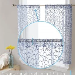 HLC.ME Faux Linen Curtains Audrey Embroidered Grommet Curtain Tiers - Dusty Blue - Set Of 2