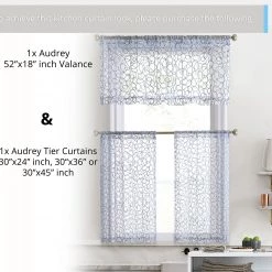 HLC.ME Faux Linen Curtains Audrey Embroidered Grommet Curtain Tiers - Dusty Blue - Set Of 2