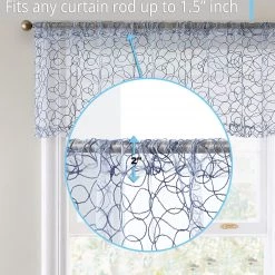 HLC.ME Faux Linen Curtains Audrey Embroidered Rod Pocket Curtain Valance - Dusty Blue