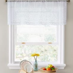 HLC.ME Faux Linen Curtains Audrey Embroidered Rod Pocket Curtain Valance - Off White