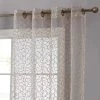 HLC.ME Faux Linen Curtains Audrey Embroidered Grommet Curtain Panels - Taupe - Set Of 2