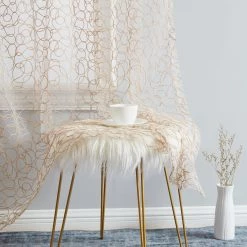 HLC.ME Faux Linen Curtains Audrey Embroidered Grommet Curtain Panels - Taupe - Set Of 2