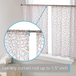 HLC.ME Audrey Embroidered Grommet Curtain Tiers - Taupe - Set Of 2 Faux Linen Curtains