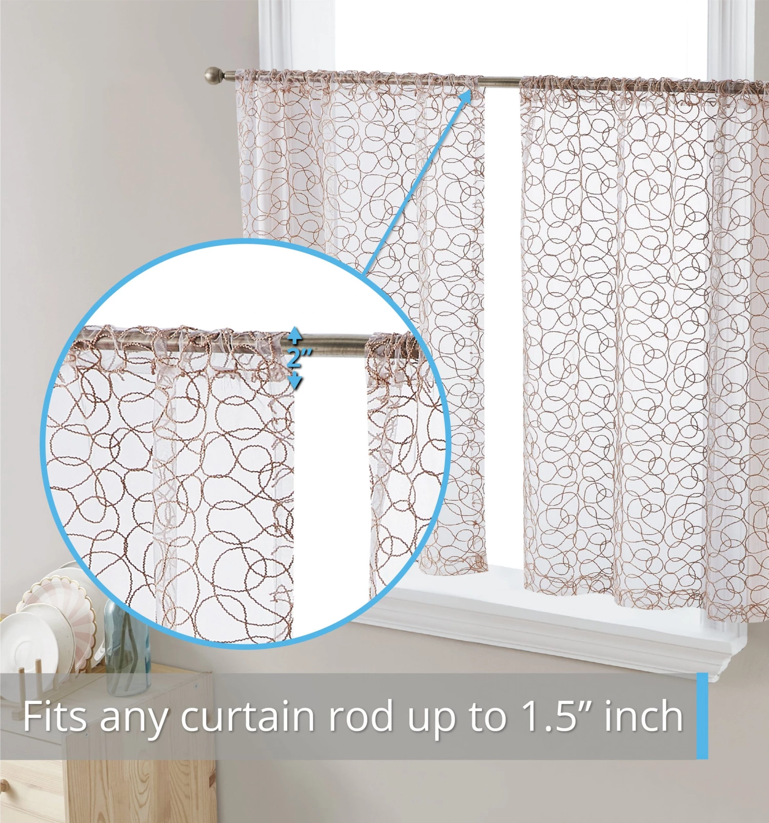 HLC.ME Audrey Embroidered Grommet Curtain Tiers - Taupe - Set Of 2 Faux Linen Curtains 4 HLC.ME Audrey Embroidered Grommet Curtain Tiers - Taupe - Set Of 2 Faux Linen Curtains