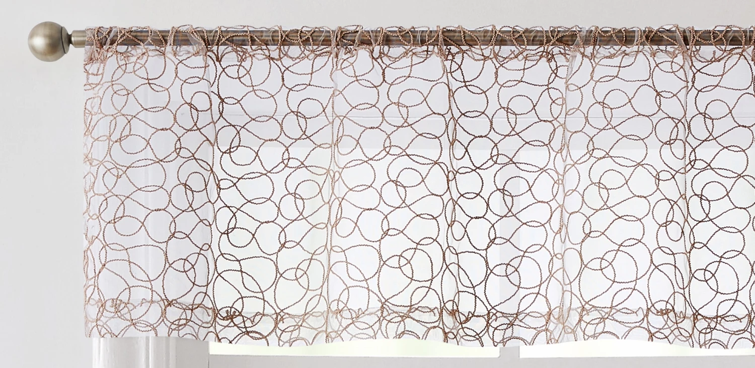 HLC.ME Faux Linen Curtains Audrey Embroidered Rod Pocket Curtain Valance - Taupe 3 HLC.ME Faux Linen Curtains Audrey Embroidered Rod Pocket Curtain Valance - Taupe