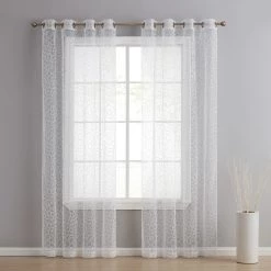 HLC.ME Audrey Embroidered Grommet Curtain Panels - White - Set Of 2 Faux Linen Curtains