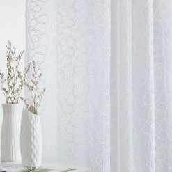 HLC.ME Faux Linen Curtains Audrey Embroidered Grommet Curtain Panels - Off White - Set Of 2