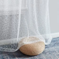 HLC.ME Audrey Embroidered Grommet Curtain Panels - White - Set Of 2 Faux Linen Curtains