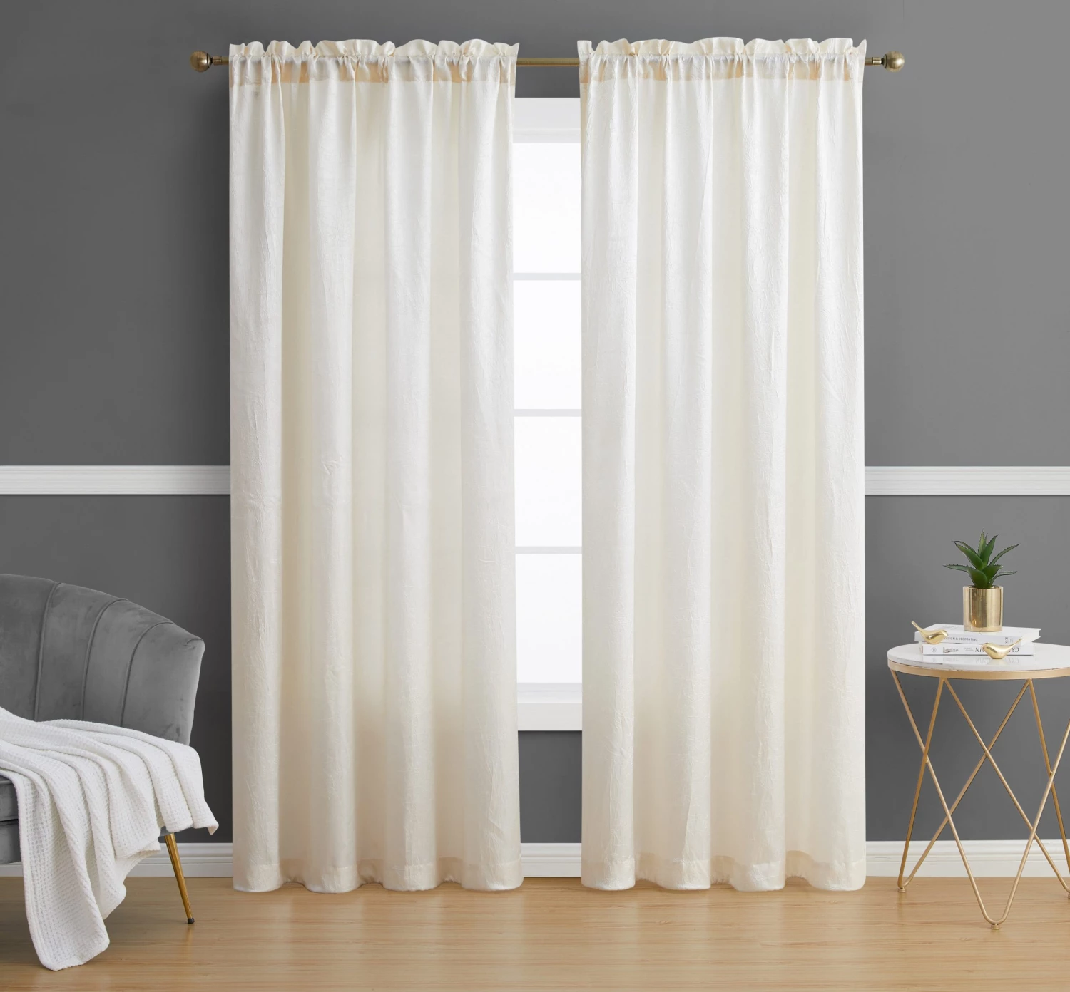 HLC.ME Sheer Curtains Bello Crushed Sheer Panels - Beige - Set Of 2 3 HLC.ME Sheer Curtains Bello Crushed Sheer Panels - Beige - Set Of 2