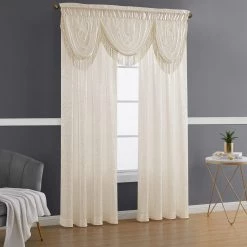 HLC.ME Faux Linen Curtains Bello Crushed Sheer Valance - Beige