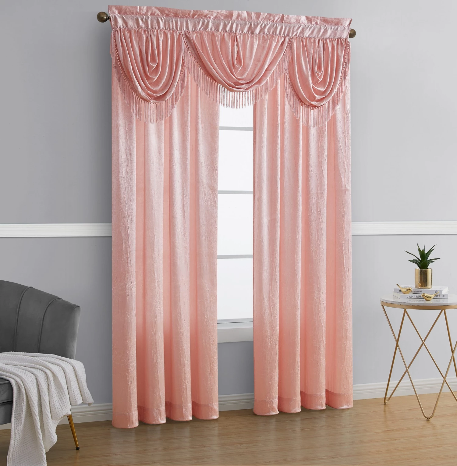 HLC.ME Faux Linen Curtains Bello Crushed Sheer Valance - Blush Pink 4 HLC.ME Faux Linen Curtains Bello Crushed Sheer Valance - Blush Pink