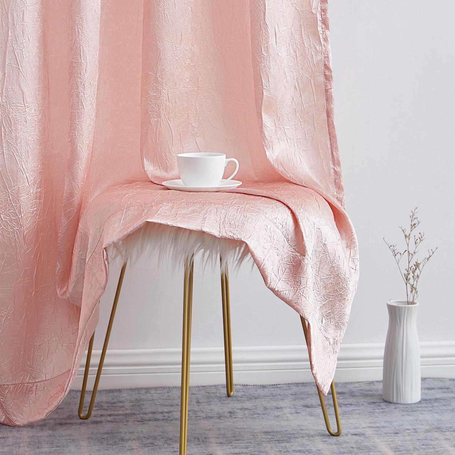 HLC.ME Sheer Curtains Bello Crushed Sheer Panels - Blush Pink - Set Of 2 7 HLC.ME Sheer Curtains Bello Crushed Sheer Panels - Blush Pink - Set Of 2