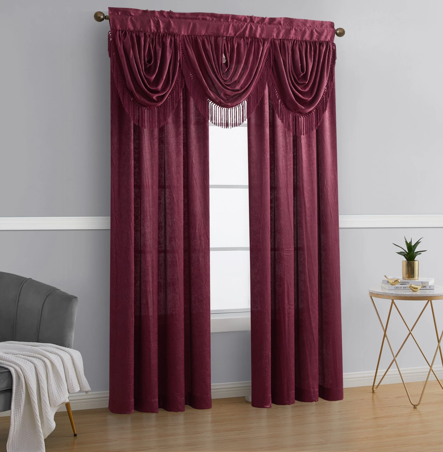HLC.ME Faux Linen Curtains Bello Crushed Sheer Valance - Burgundy 4 HLC.ME Faux Linen Curtains Bello Crushed Sheer Valance - Burgundy