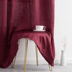 HLC.ME Bello Crushed Sheer Panels - Burgundy - Set Of 2 Sheer Curtains