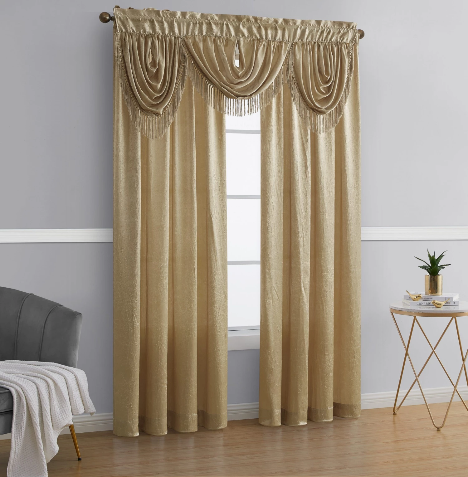 HLC.ME Faux Linen Curtains Bello Crushed Sheer Valance - Gold 4 HLC.ME Faux Linen Curtains Bello Crushed Sheer Valance - Gold