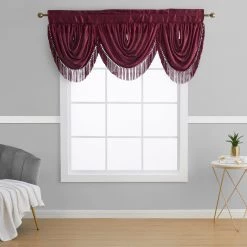 HLC.ME Faux Linen Curtains Bello Crushed Sheer Valance - Burgundy