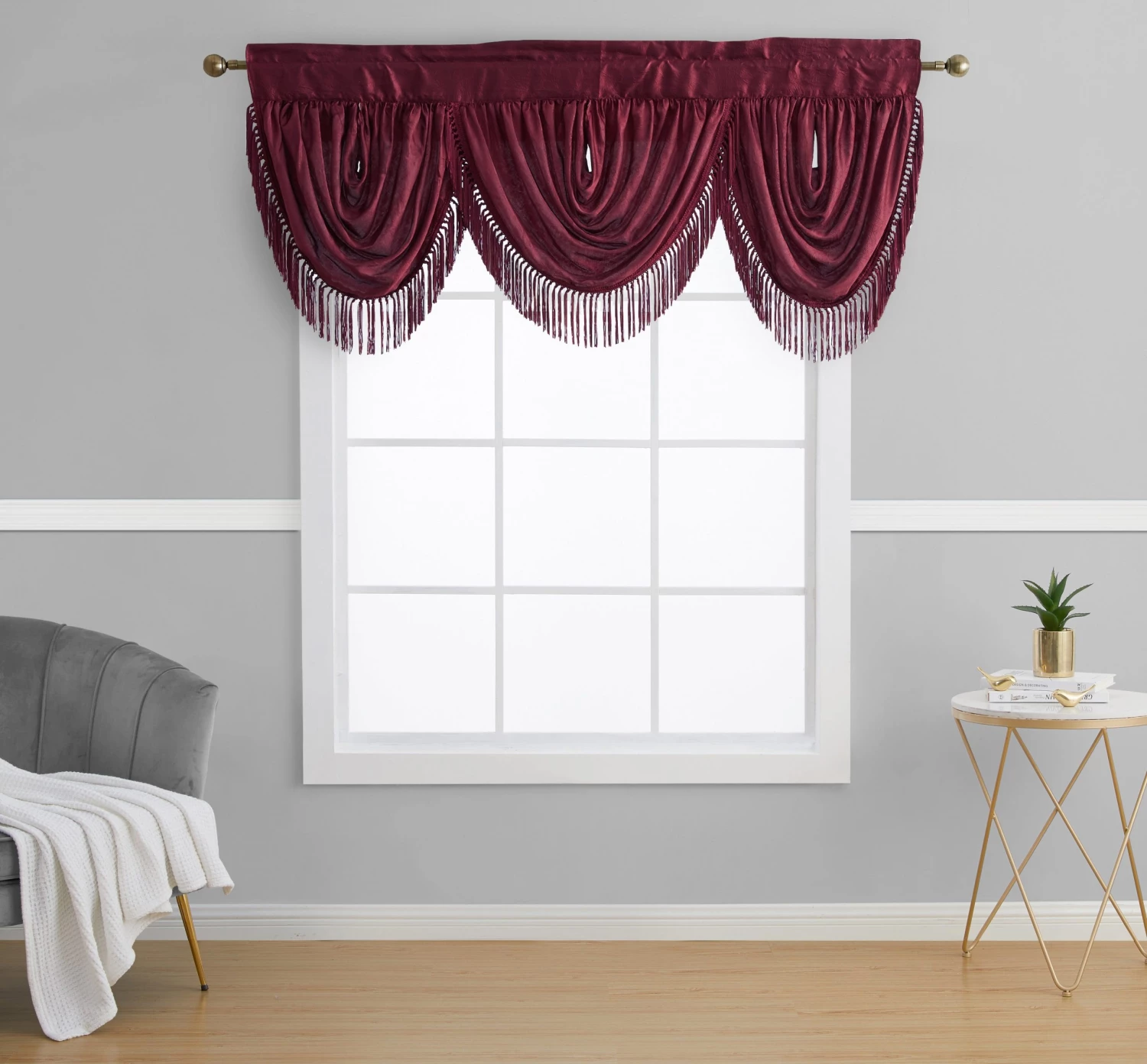 HLC.ME Faux Linen Curtains Bello Crushed Sheer Valance - Burgundy 3 HLC.ME Faux Linen Curtains Bello Crushed Sheer Valance - Burgundy