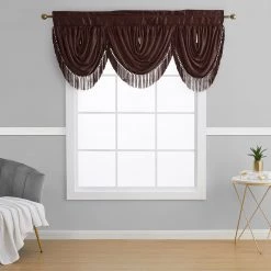 HLC.ME Faux Linen Curtains Bello Crushed Sheer Valance - Chocolate Brown