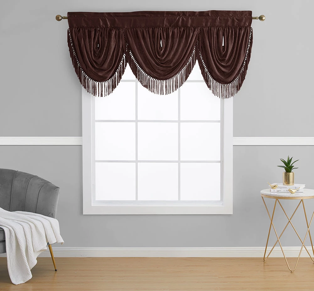 HLC.ME Faux Linen Curtains Bello Crushed Sheer Valance - Chocolate Brown 3 HLC.ME Faux Linen Curtains Bello Crushed Sheer Valance - Chocolate Brown