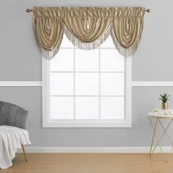HLC.ME Faux Linen Curtains Bello Crushed Sheer Valance - Gold