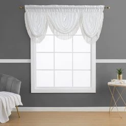 HLC.ME Bello Crushed Sheer Valance - White Faux Linen Curtains