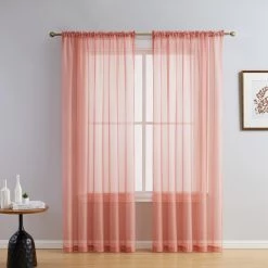 HLC.ME Lucento Sheer Rod Pocket Curtain Panels - Blush Pink - Set Of 2 Sheer Curtains
