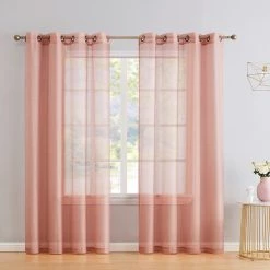 HLC.ME Sheer Grommet Curtain Panels - Blush Pink - Set Of 2