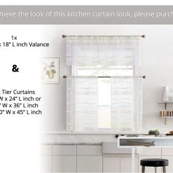 HLC.ME Faux Linen Curtains Broadway Sheer Striped Rod Pocket Curtain Tiers - Ivory - Set Of 2