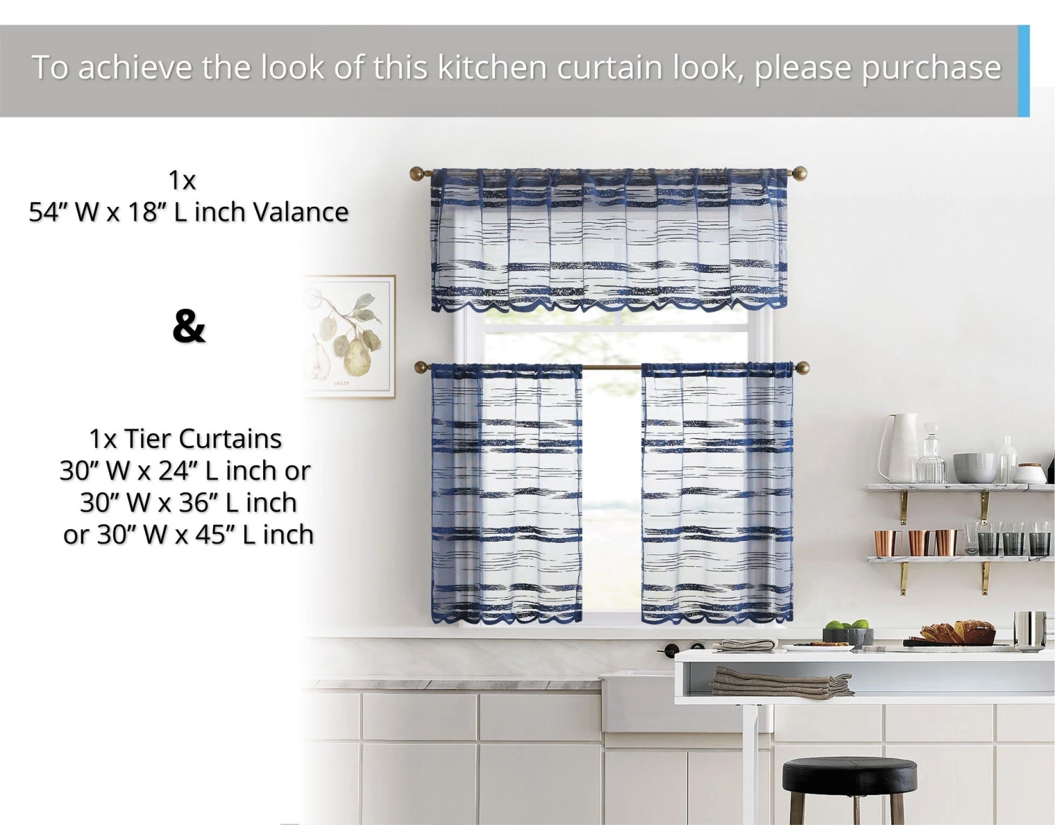 HLC.ME Broadway Sheer Striped Rod Pocket Curtain Tiers - Navy Blue - Set Of 2 9 HLC.ME Broadway Sheer Striped Rod Pocket Curtain Tiers - Navy Blue - Set Of 2