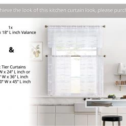 HLC.ME Faux Linen Curtains Broadway Striped Sheer Valance - White