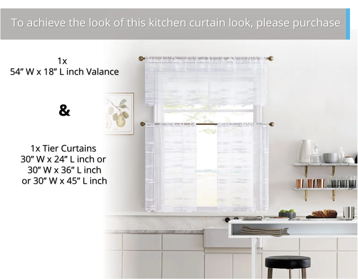 HLC.ME Broadway Sheer Striped Rod Pocket Curtain Tiers - White - Set Of 2 7 HLC.ME Broadway Sheer Striped Rod Pocket Curtain Tiers - White - Set Of 2