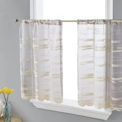 HLC.ME Broadway Sheer Striped Rod Pocket Curtain Tiers - Beige - Set Of 2
