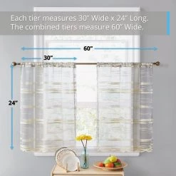 HLC.ME Broadway Sheer Striped Rod Pocket Curtain Tiers - Beige - Set Of 2